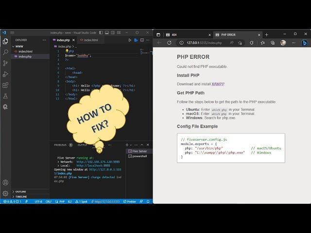 How to Fix "PHP ERROR Could not find PHP executable" | How to run PHP with Live Server in VS Code