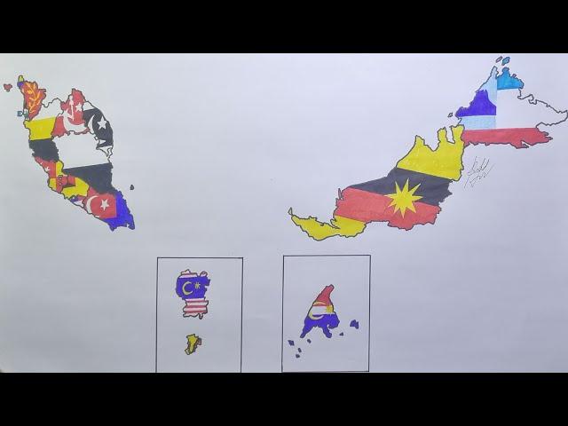 Drawing Malaysian States flag map | States of Malaysia flag map