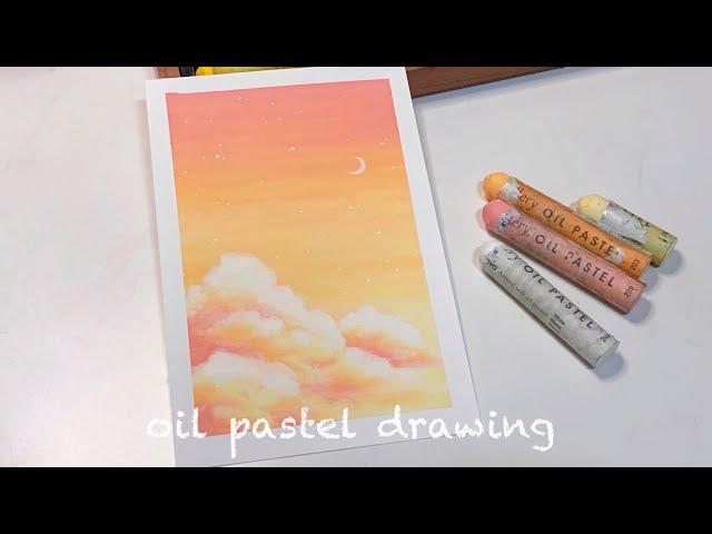 ENG) Easy oil pastel gradation, How to draw the clouds with an oil pastel, oil pastel drawing