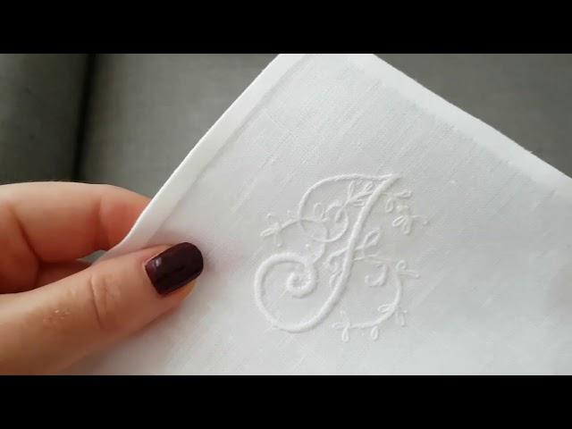 Embroidery: monogram " F" // Вышивка монограммы " F" на карманном платочке