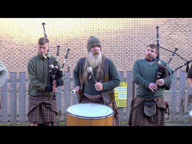 Scottish tribal pipes & drums band Clanadonia playing "Ya Bassa" during St Andrew's Day event 2019