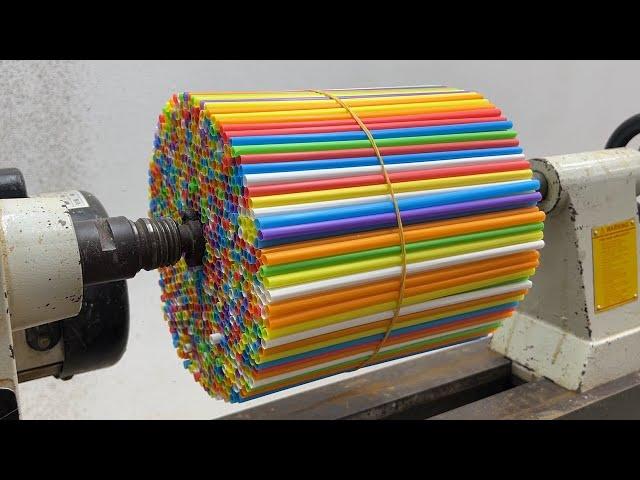 Amazing Woodturning Crazy - A Idea Crafted Perfectly From Those Colored Plastic Straws On Wood Lathe