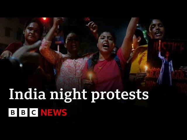 Indian women lead night protests after doctor's rape and murder | BBC News