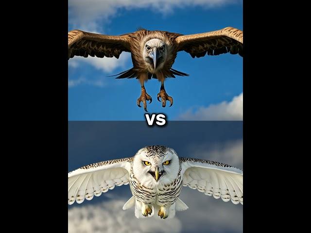 Snow owl vs Vultures vs ( eagle, falcon, crow,  owl, seagull, Duck, toucan bird, Macow, pigeon).