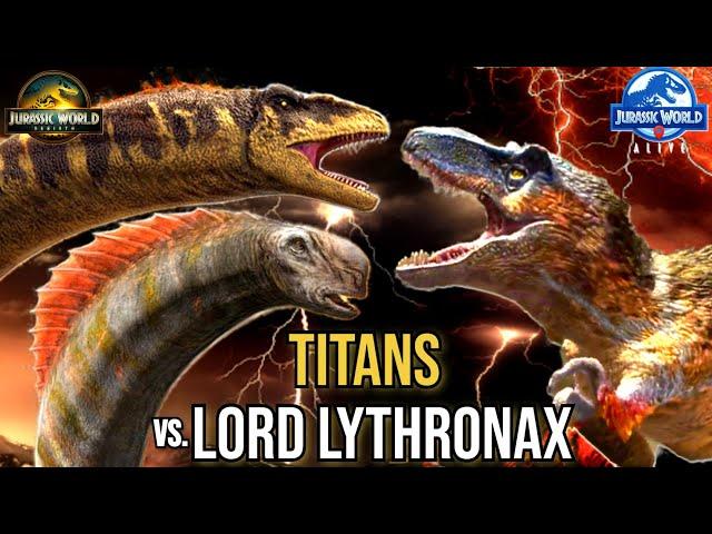 Titan Showdown! Titanosaurus & Titanotor vs. Lord Lythronax | Jurassic World Alive