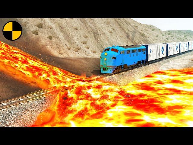 Trains vs Lava Crosses Railroad  BeamNG.Drive