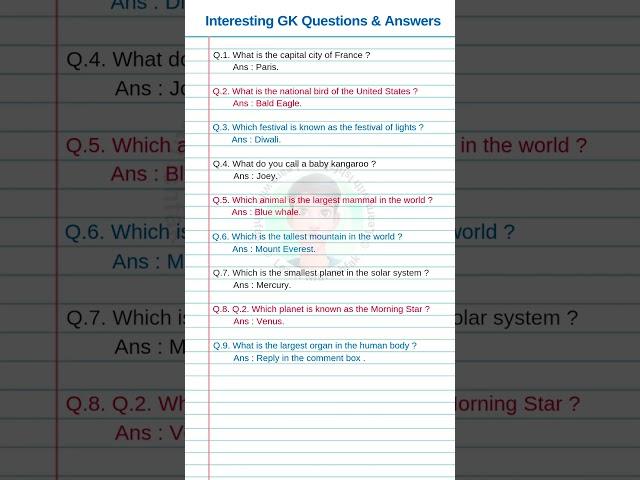 Interesting GK Questions and Answers in English | GK Questions in English short #shorts