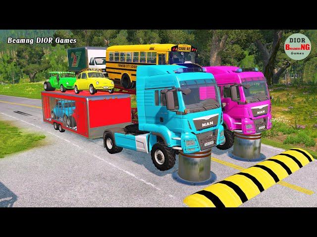 Double Flatbed Trailer Truck vs speed bumps|Busses vs speed bumps|Beamng Drive|936