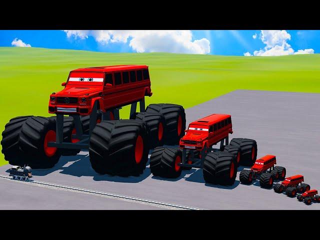 Big & Small Red Vizor Monster Truck Long Short VS Thomas The Tank Engine Train | BeamNG