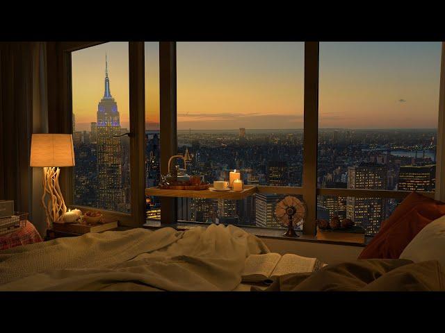 A Luxury NYC Apartment With An Amazing View Outside Window - Jazz Music for Relax and Study