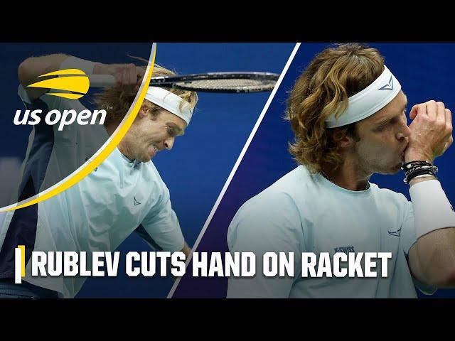 Andrey Rublev cuts his hand taking out frustration on racket | 2024 US Open