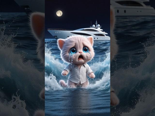 Kitten is in Danger Daddy Fights Shark to Save a Kitten  #ai #cat #catlover #story #cutecat #cute