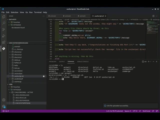 IBM Master the Mainframe 20: Shell scripting on Unix System Service (USS) through VS Code and Zowe