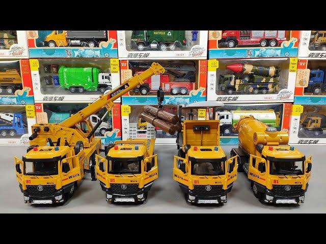 Unboxing And Review Of Metal Diecast Of Crane Truck, Tow Truck, Dump Truck, And Mixer Truck