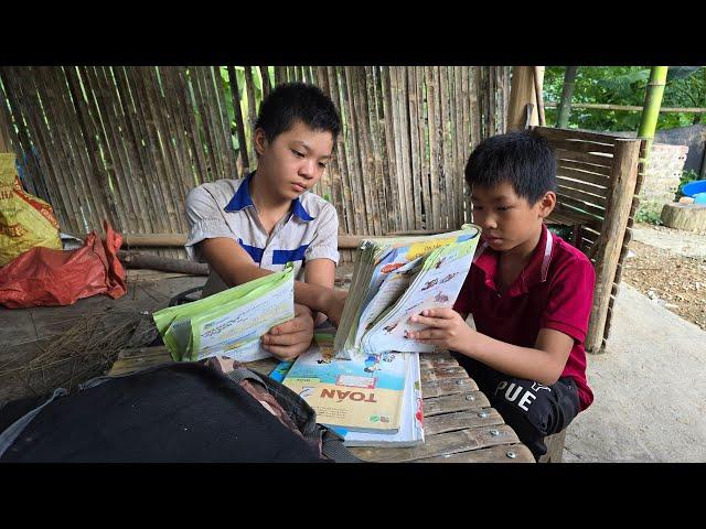 Orphaned boy - Going into the forest to cut banana cores to sell, teaching students and giving books