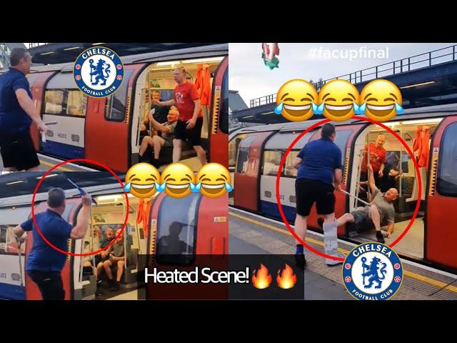 Heated Fight between Liverpool Fans and a Chelsea Fan at Train Station Liverpool fan Floored