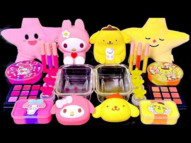 [ASMR]Mixing "MyMelody vs Pompompurin" Eyeshadow,Glitters Into Clear Slime satisfying (409)