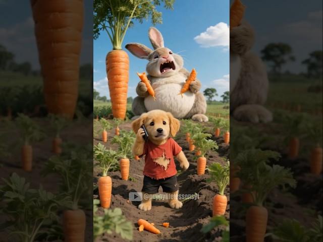The poor puppy rescue rabbit from carrot #puppy #rescue #rabbit #carrot #animals #funny