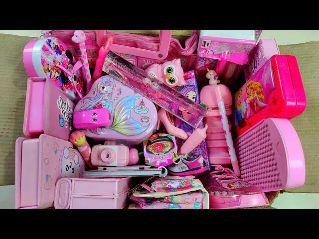 Box full of fancy pink stationery items, USB pench box, piggy bank, pencil sharpener, colour kit,toy