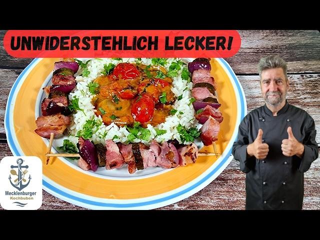 Leckere Kasslerspieße mit Champignons aus der Pfanne !