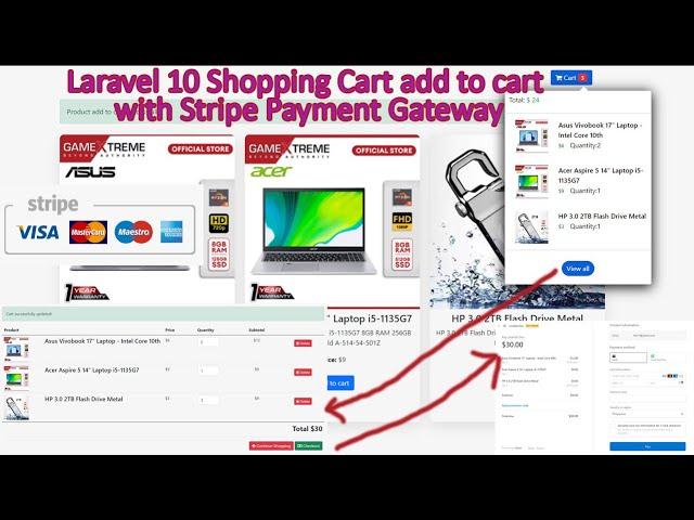 Laravel 10 Shopping Cart add to cart with Stripe Payment Gateway