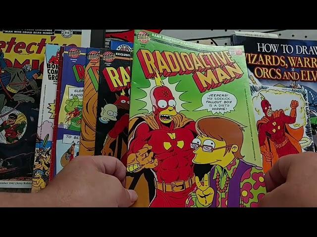 EP 785 A Stack Of Radioactive Man Comics from Bongo Comics, Simpsons Tie In Title.