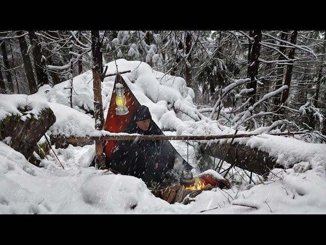 6 Days Solo Winter Camping in the Mountains | Bushcraft Shelter | Swedish Torch | Snowfall