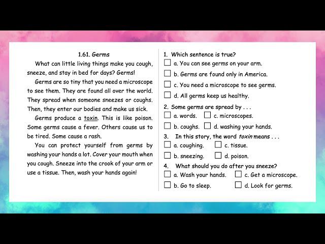 1.61 | Germs | Reading Skills | Grade 1 | All English 4U