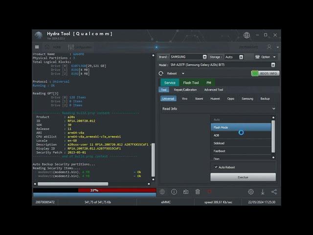 Samsung A20s SM-A207F Frp remove in EDL mode by Hydra Tool