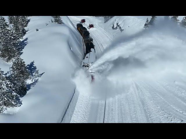 Rotary Snow Train - Plowing Donner Pass California - Drone and Ground video with audio - 4k