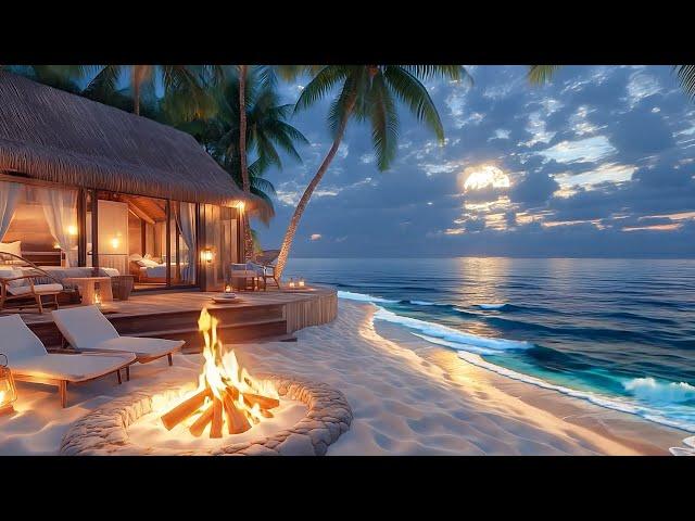 Tranquil Sunset by the Ocean  Calming Waves & Campfire Sounds for Relax- ASMR Nature Ambience