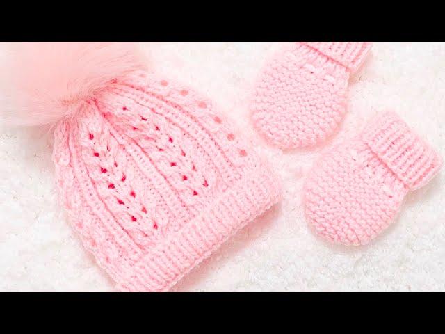 How to knit easy baby hat in the round with fern stitch 0-6m EASY KNIT PATTERN by Knitting for Baby