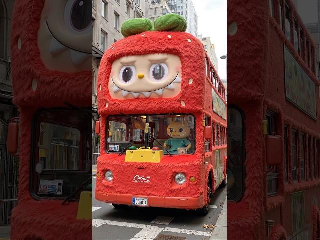 Labubu Strawberry-Themed Bus!  Boarding Now!
