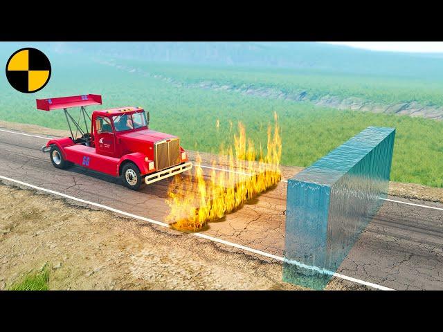 Cars vs Fire & Water Walls  BeamNG.Drive