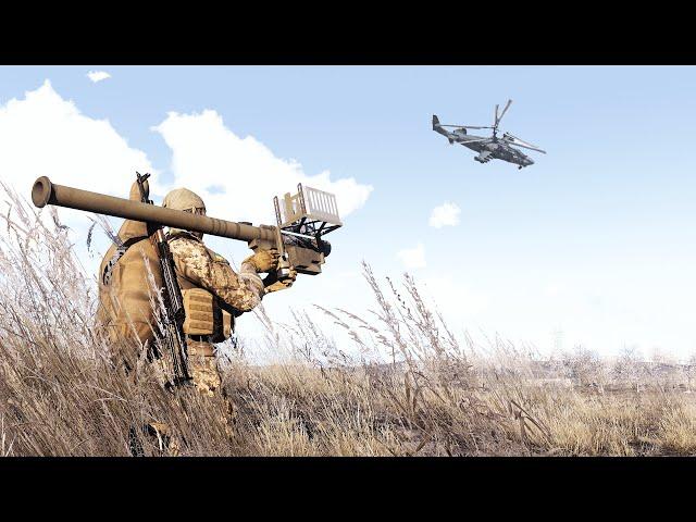 2 Russian Strike Helicopters Blow Up after a hit by Ukrainian Stinger Missiles - ARMA 3