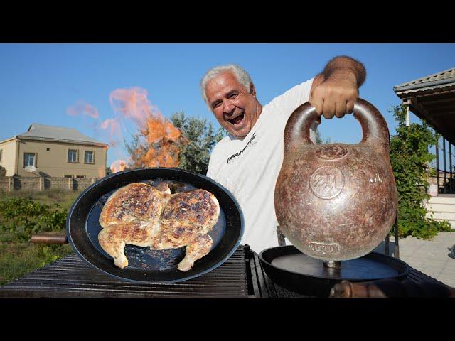 CHICKEN FRIED UNDER 16kg PRESS!!!. ENG SUB