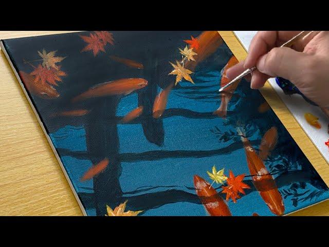 How to Draw a Koi Pond / Acrylic Painting Tutorial / STEP by STEP