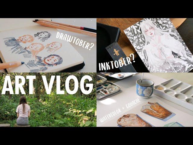 a cozy art vlog : preparing for Inktober (Drawtober?) and my watercolor & gouache painting process