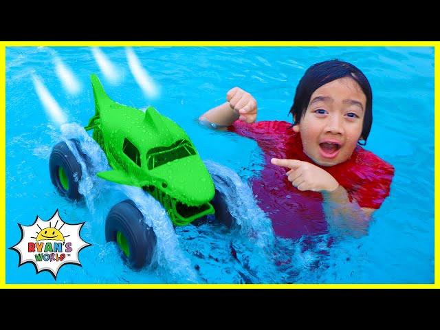 Ryan plays with Monster Truck Car that walks on Water!!!