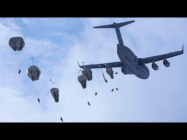 US Army Paratroopers Jump from a C-17 Globemaster III Aircraft @Defxofficials