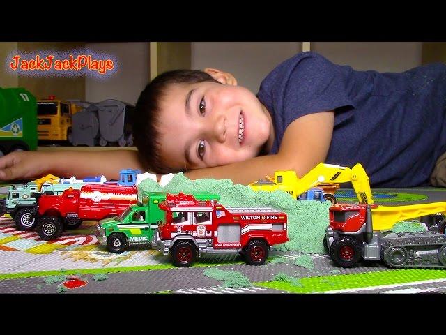 Matchbox Truck Toys UNBOXING! Fire Engine and Tow | JackJackPlays