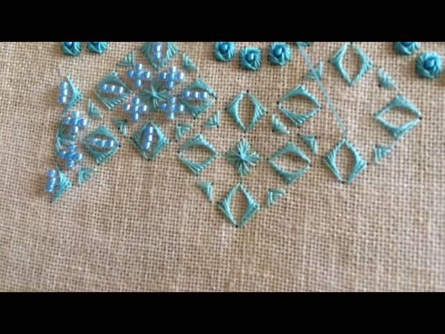 Learning specialty stitches: Jessica Triangle, Sprat's Head and Tied Windmill Stitch