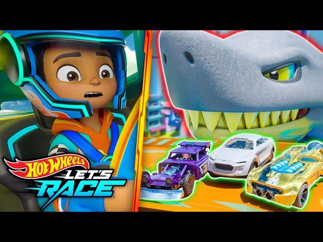 Giant Shark Attacks the Ultra Car Wash!  | Hot Wheels Let's Race