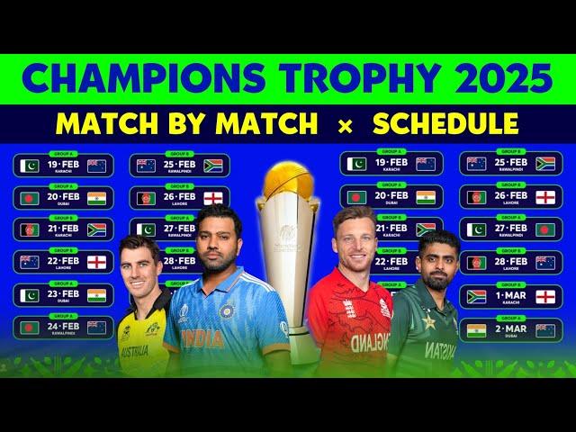 Champions Trophy 2025 Schedule & Fixture | CT 2025 All Matches List | Champions Trophy Schedule