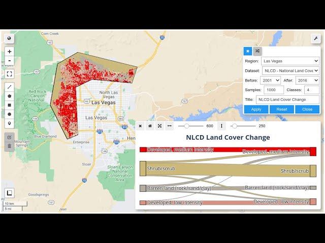 Visualizing land cover change with interactive Sankey diagrams using geemap