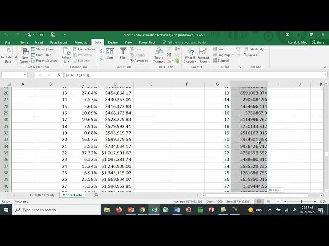 Monte Carlo Simulation in Excel - Retirement Savings