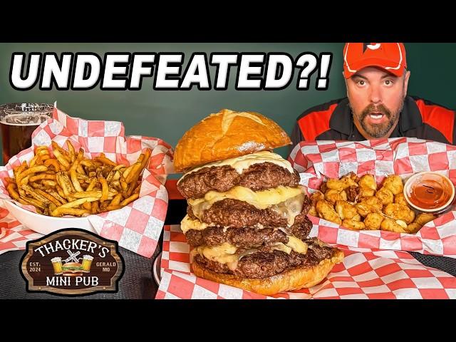 Thacker's Mini Pub Offers Missouri's Biggest UNDEFEATED Quad Burger Challenge!!
