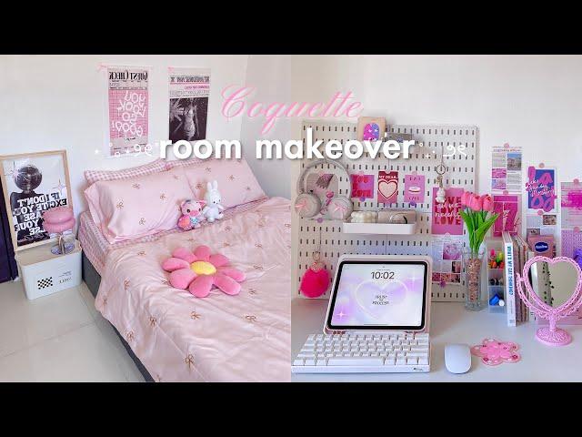 aesthetic room makeover 🩰 | coquette inspired, desk makeover, pinterest, shopee haul + unboxing