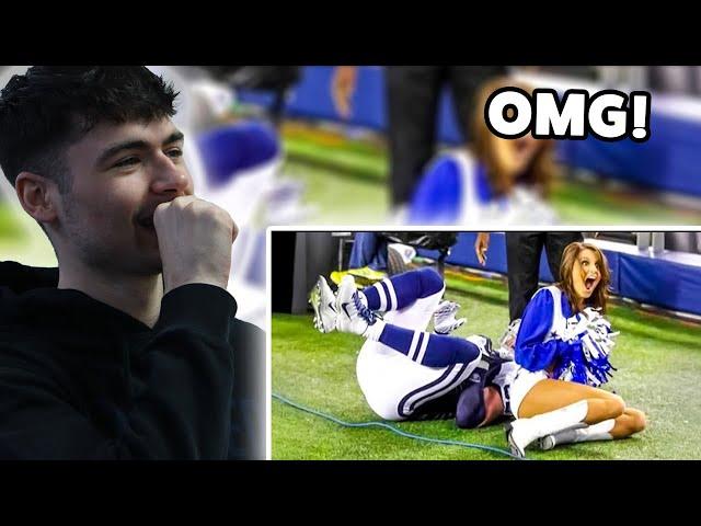 BRITS React to Craziest NFL Sideline Collisions