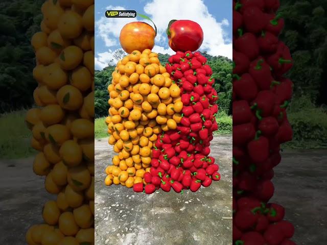Different types of fruit and vegetable characters collide...3D special effects